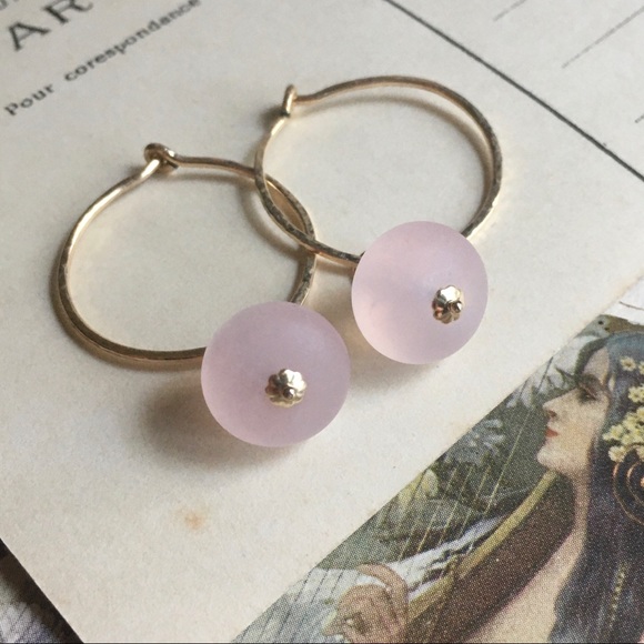 Rose Quartz Hoop Charms, Gold Filled, Feminine Jewelry - Picture 7 of 8